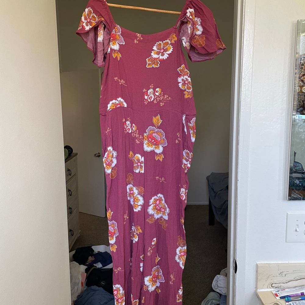 LOFT Pink Floral Maxi jumpsuit